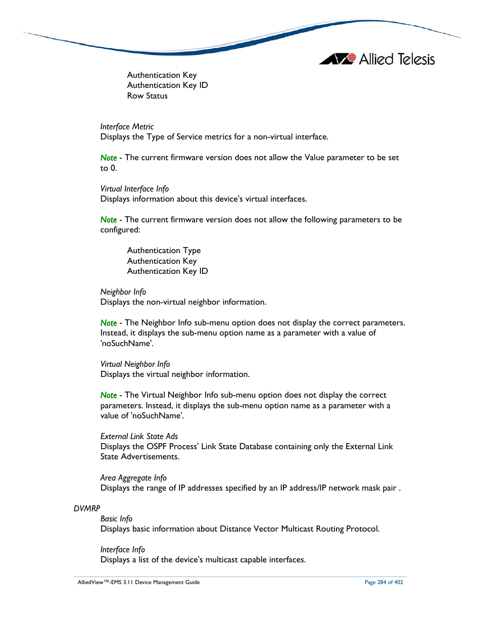 Allied Telesis AlliedView-EMS 3.11 DEVICE MANAGEMENT User Manual | Page 284 / 402