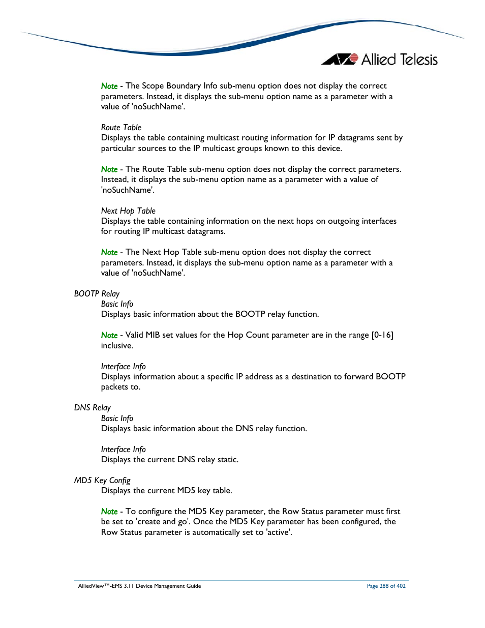 Allied Telesis AlliedView-EMS 3.11 DEVICE MANAGEMENT User Manual | Page 288 / 402