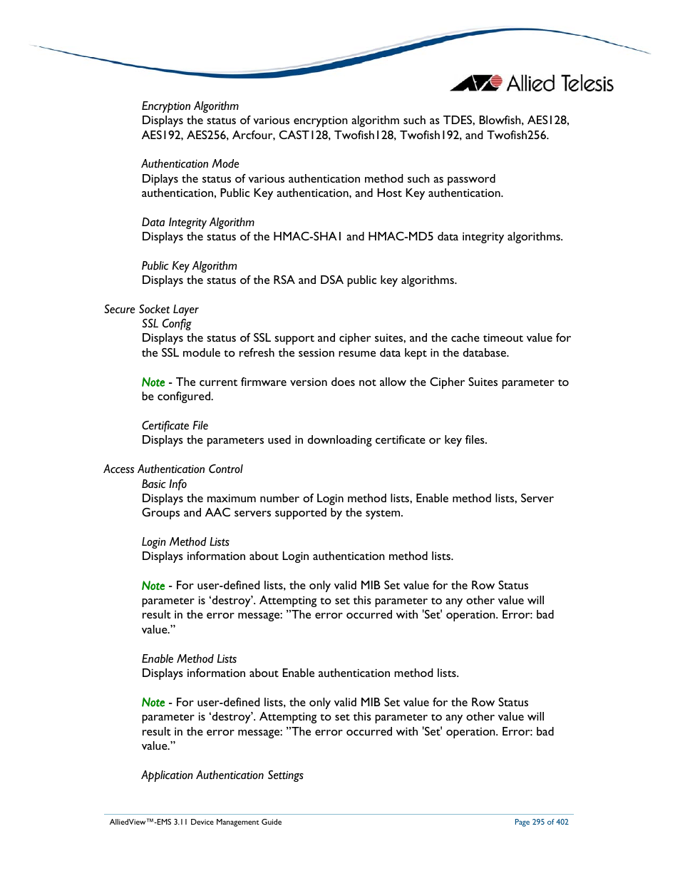 Allied Telesis AlliedView-EMS 3.11 DEVICE MANAGEMENT User Manual | Page 295 / 402