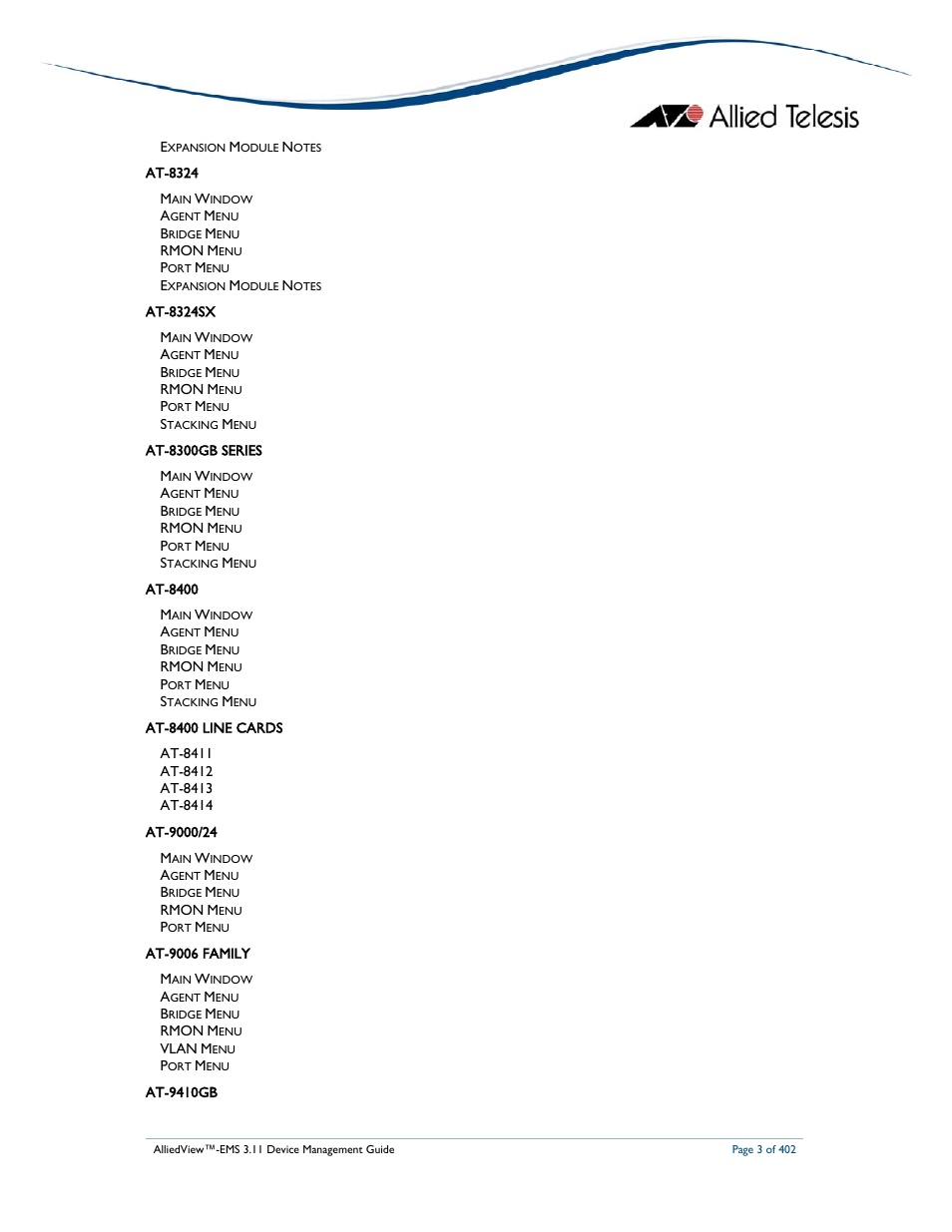 Allied Telesis AlliedView-EMS 3.11 DEVICE MANAGEMENT User Manual | Page 3 / 402