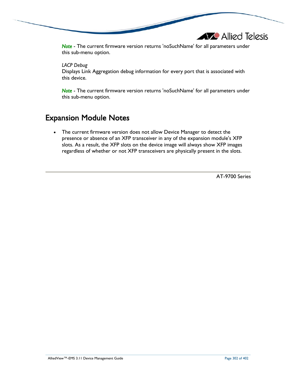 Allied Telesis AlliedView-EMS 3.11 DEVICE MANAGEMENT User Manual | Page 302 / 402