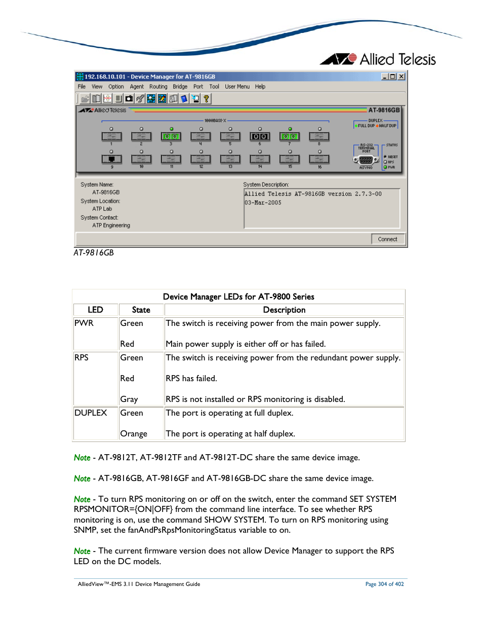 Allied Telesis AlliedView-EMS 3.11 DEVICE MANAGEMENT User Manual | Page 304 / 402