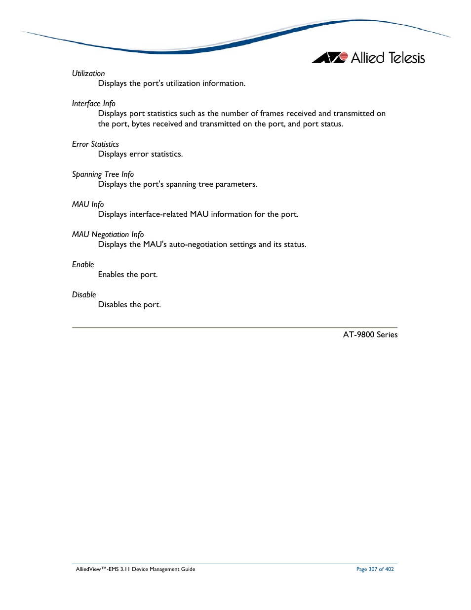 Allied Telesis AlliedView-EMS 3.11 DEVICE MANAGEMENT User Manual | Page 307 / 402