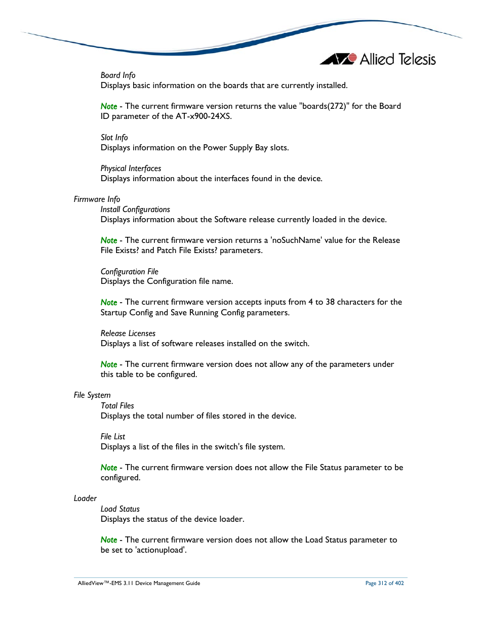 Allied Telesis AlliedView-EMS 3.11 DEVICE MANAGEMENT User Manual | Page 312 / 402
