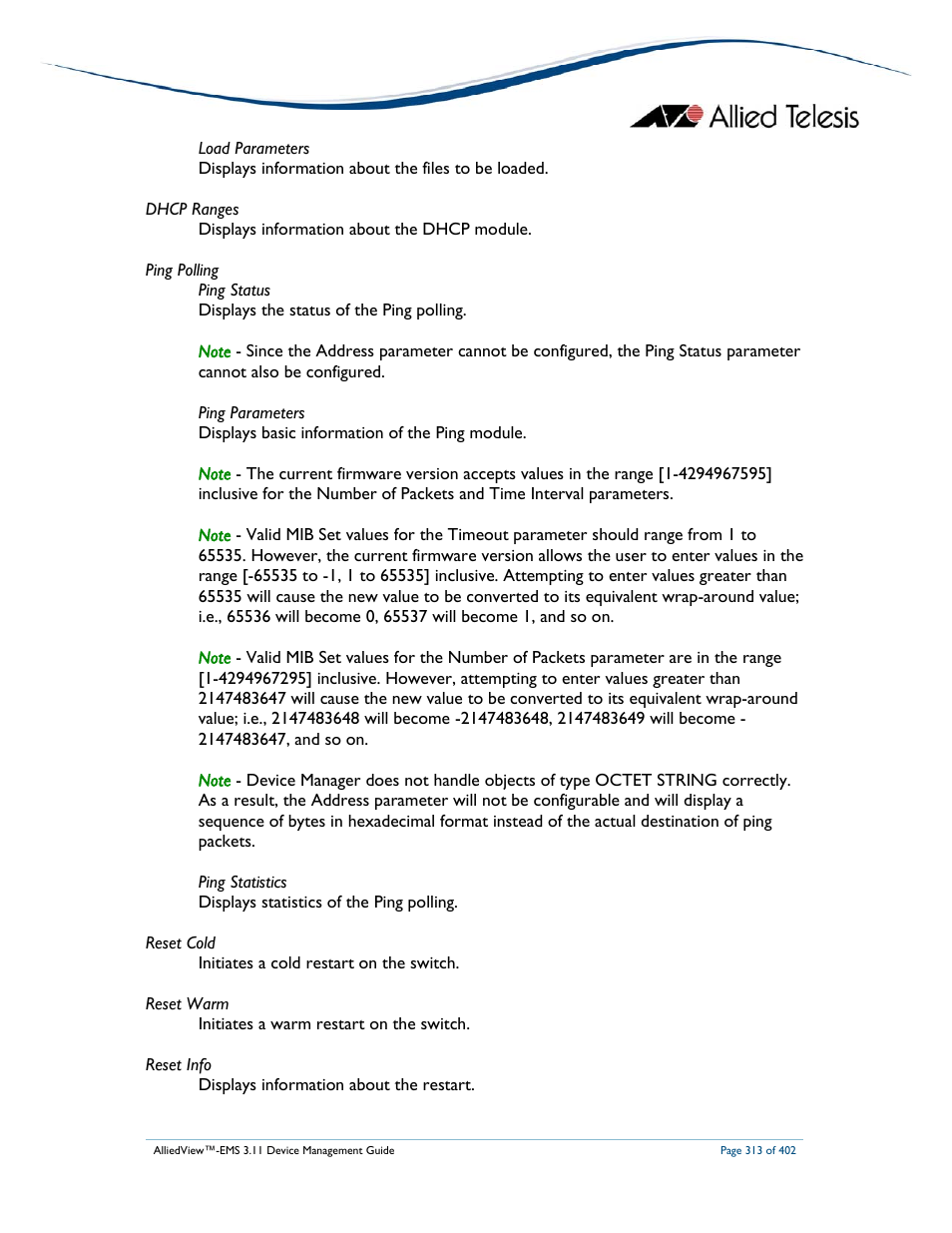Allied Telesis AlliedView-EMS 3.11 DEVICE MANAGEMENT User Manual | Page 313 / 402