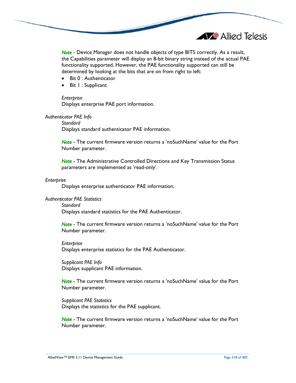 Allied Telesis AlliedView-EMS 3.11 DEVICE MANAGEMENT User Manual | Page 318 / 402