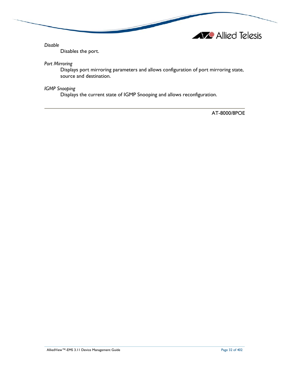 Allied Telesis AlliedView-EMS 3.11 DEVICE MANAGEMENT User Manual | Page 32 / 402