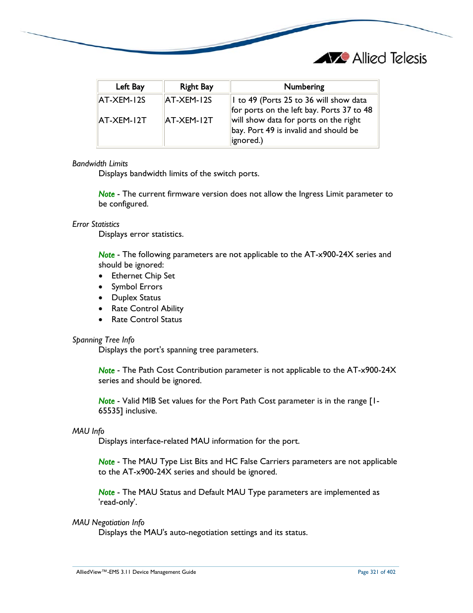 Allied Telesis AlliedView-EMS 3.11 DEVICE MANAGEMENT User Manual | Page 321 / 402