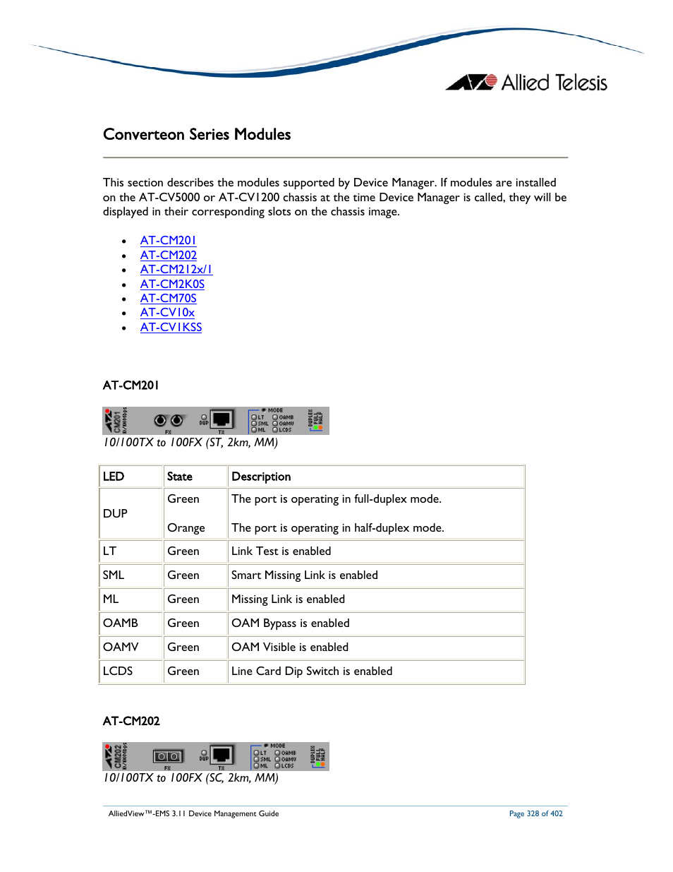 Converteon series modules | Allied Telesis AlliedView-EMS 3.11 DEVICE MANAGEMENT User Manual | Page 328 / 402