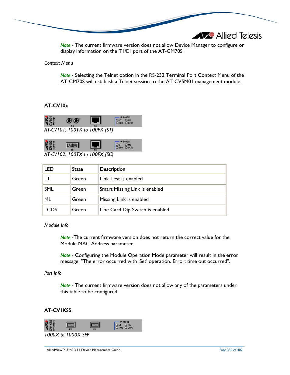 Allied Telesis AlliedView-EMS 3.11 DEVICE MANAGEMENT User Manual | Page 332 / 402
