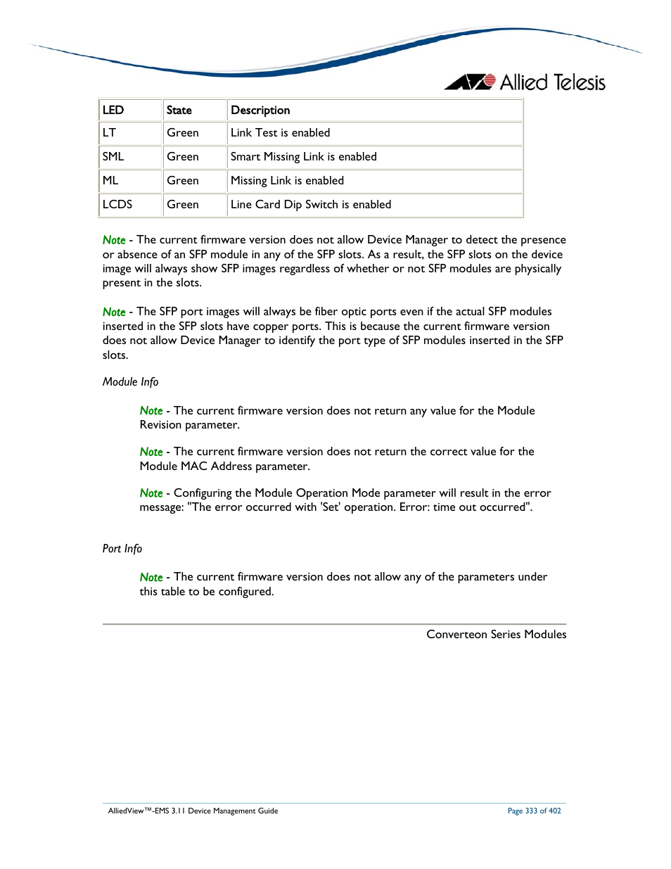 Allied Telesis AlliedView-EMS 3.11 DEVICE MANAGEMENT User Manual | Page 333 / 402