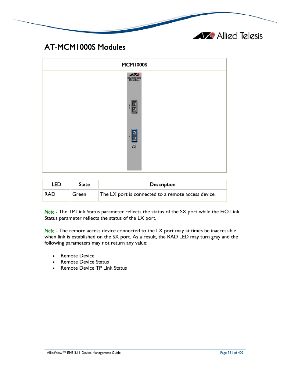 At-mcm1000s modules | Allied Telesis AlliedView-EMS 3.11 DEVICE MANAGEMENT User Manual | Page 351 / 402