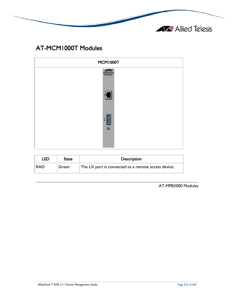 At-mcm1000t modules | Allied Telesis AlliedView-EMS 3.11 DEVICE MANAGEMENT User Manual | Page 352 / 402