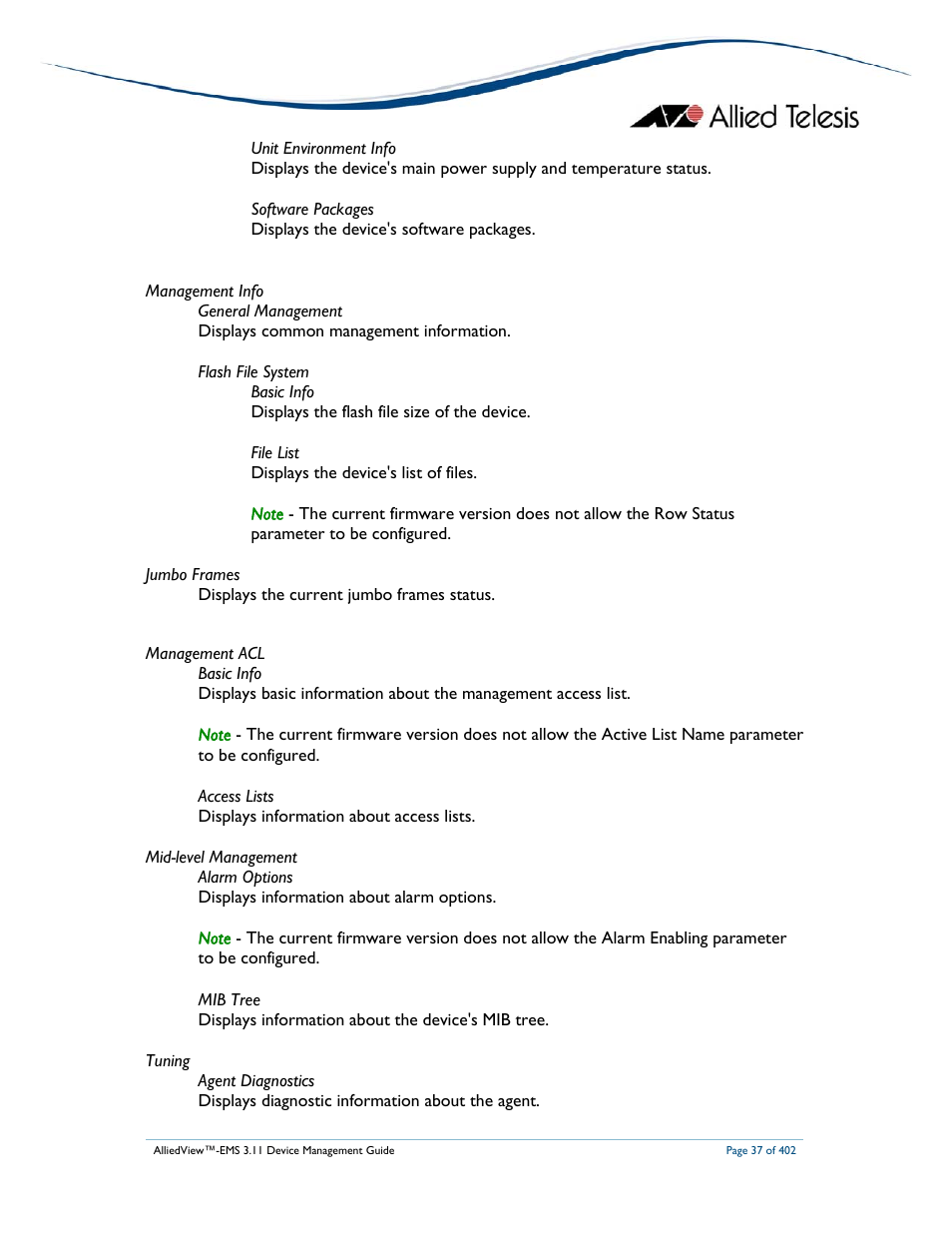 Allied Telesis AlliedView-EMS 3.11 DEVICE MANAGEMENT User Manual | Page 37 / 402