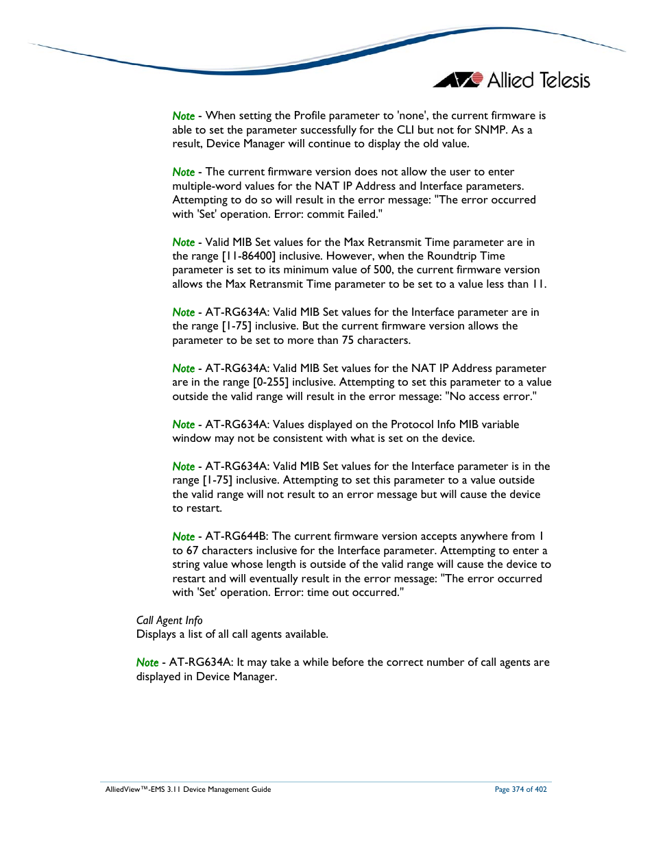 Allied Telesis AlliedView-EMS 3.11 DEVICE MANAGEMENT User Manual | Page 374 / 402