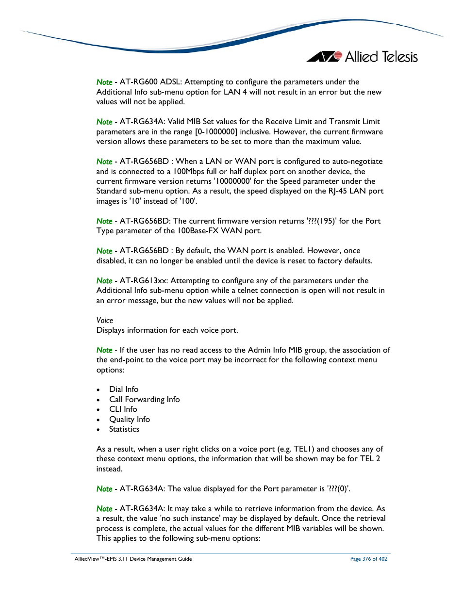 Allied Telesis AlliedView-EMS 3.11 DEVICE MANAGEMENT User Manual | Page 376 / 402