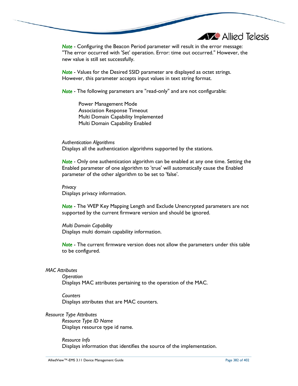 Allied Telesis AlliedView-EMS 3.11 DEVICE MANAGEMENT User Manual | Page 382 / 402
