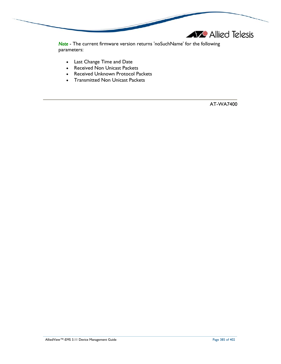 Allied Telesis AlliedView-EMS 3.11 DEVICE MANAGEMENT User Manual | Page 385 / 402