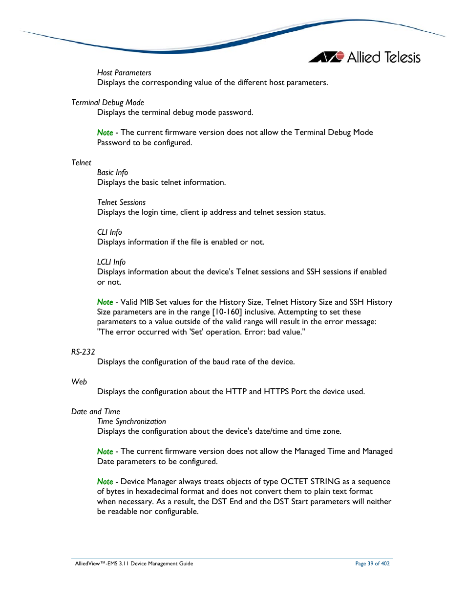 Allied Telesis AlliedView-EMS 3.11 DEVICE MANAGEMENT User Manual | Page 39 / 402