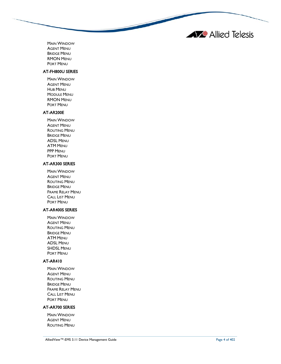 Allied Telesis AlliedView-EMS 3.11 DEVICE MANAGEMENT User Manual | Page 4 / 402