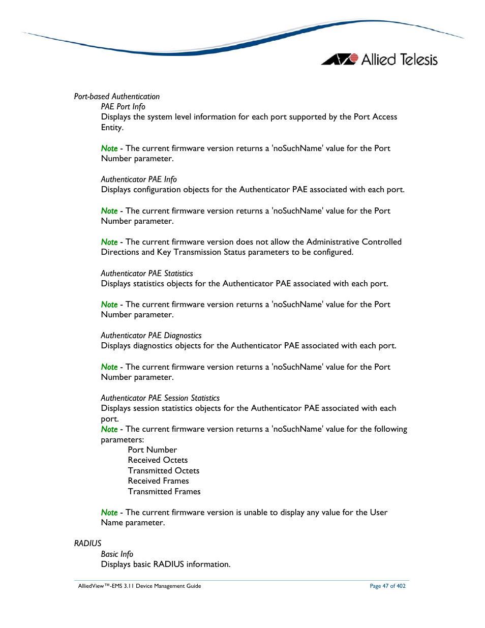 Allied Telesis AlliedView-EMS 3.11 DEVICE MANAGEMENT User Manual | Page 47 / 402
