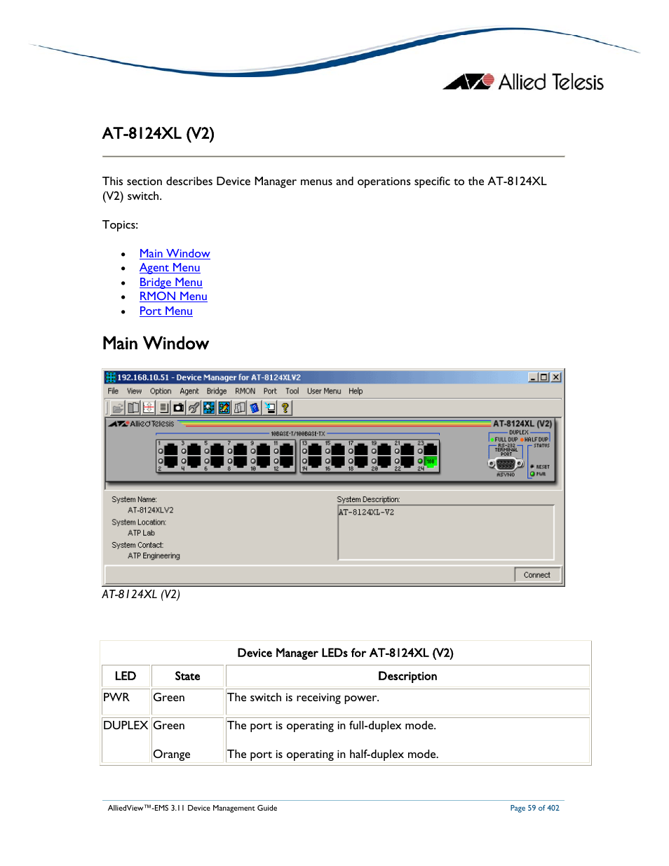 Main window | Allied Telesis AlliedView-EMS 3.11 DEVICE MANAGEMENT User Manual | Page 59 / 402