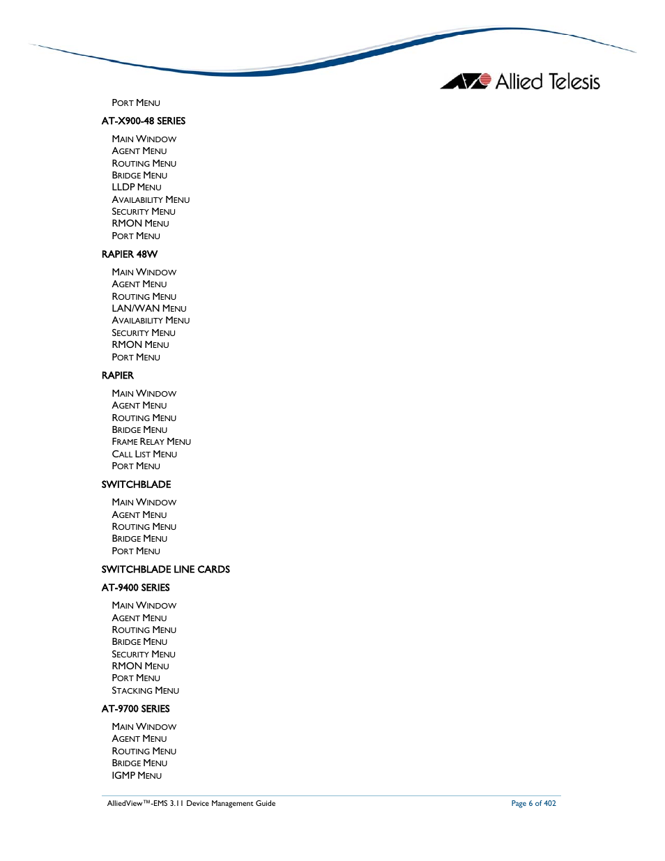 Allied Telesis AlliedView-EMS 3.11 DEVICE MANAGEMENT User Manual | Page 6 / 402