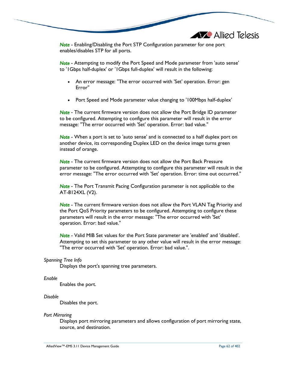 Allied Telesis AlliedView-EMS 3.11 DEVICE MANAGEMENT User Manual | Page 62 / 402