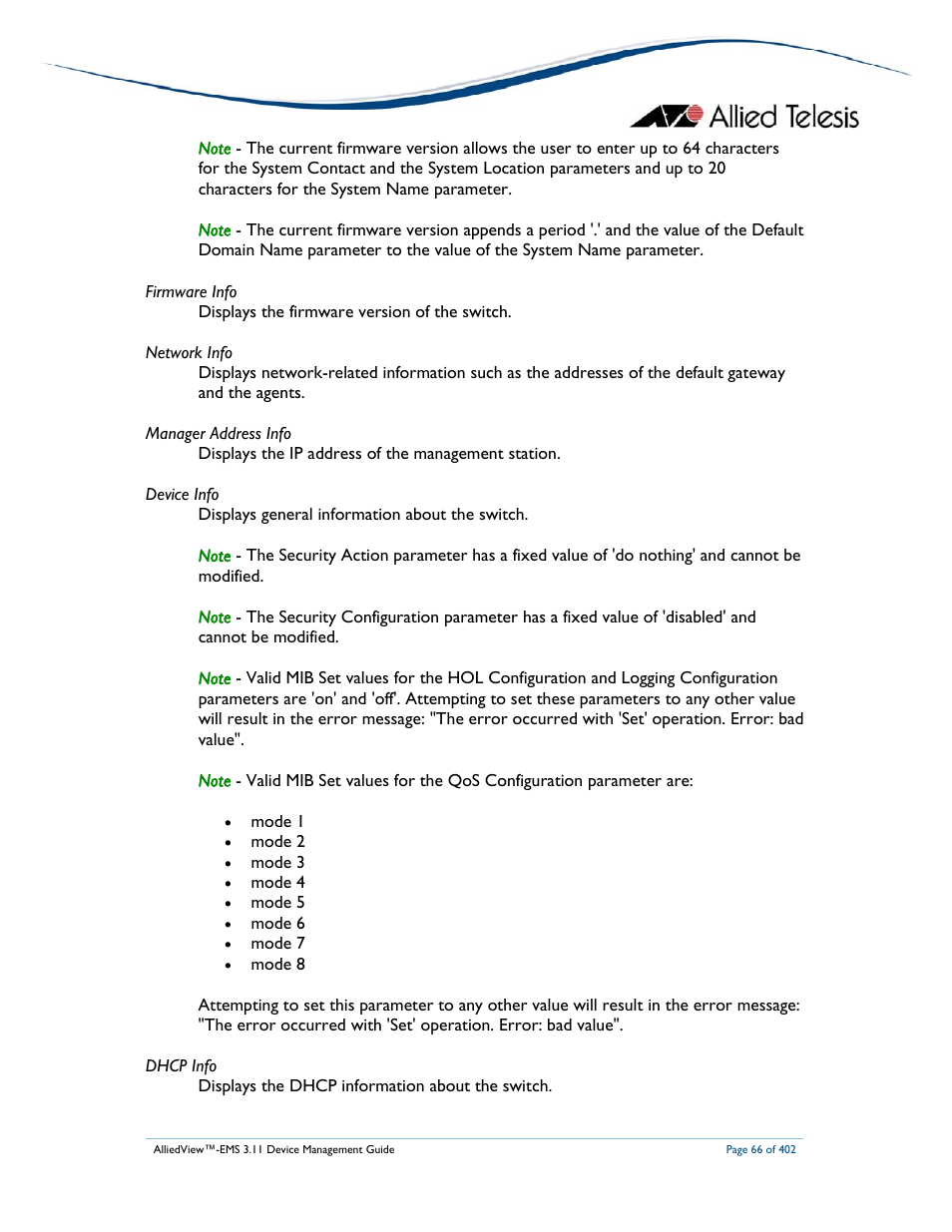 Allied Telesis AlliedView-EMS 3.11 DEVICE MANAGEMENT User Manual | Page 66 / 402