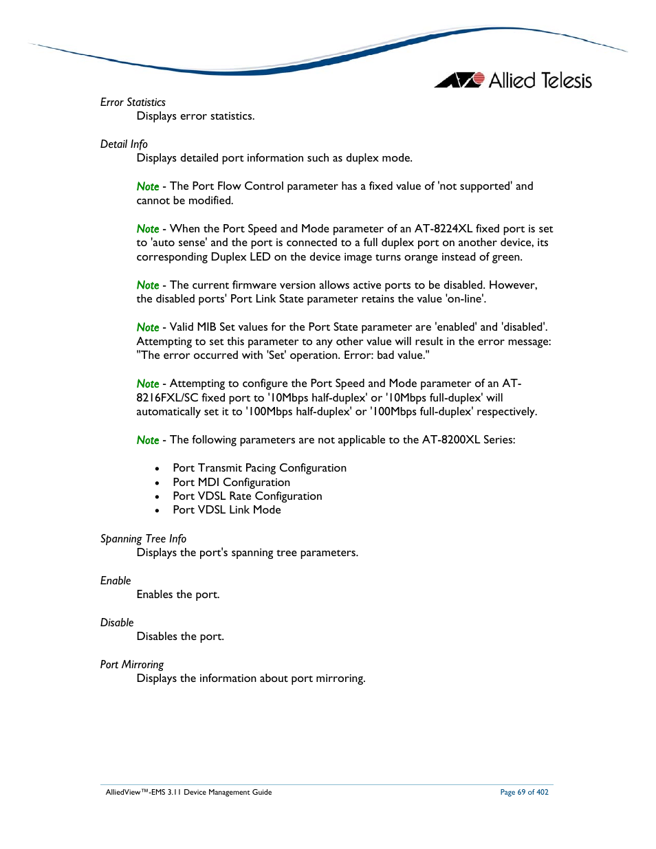 Allied Telesis AlliedView-EMS 3.11 DEVICE MANAGEMENT User Manual | Page 69 / 402