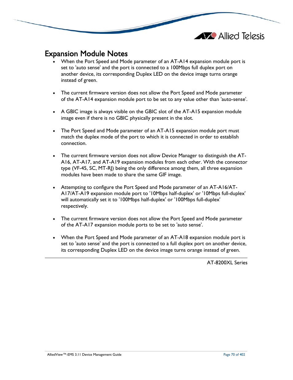 Allied Telesis AlliedView-EMS 3.11 DEVICE MANAGEMENT User Manual | Page 70 / 402
