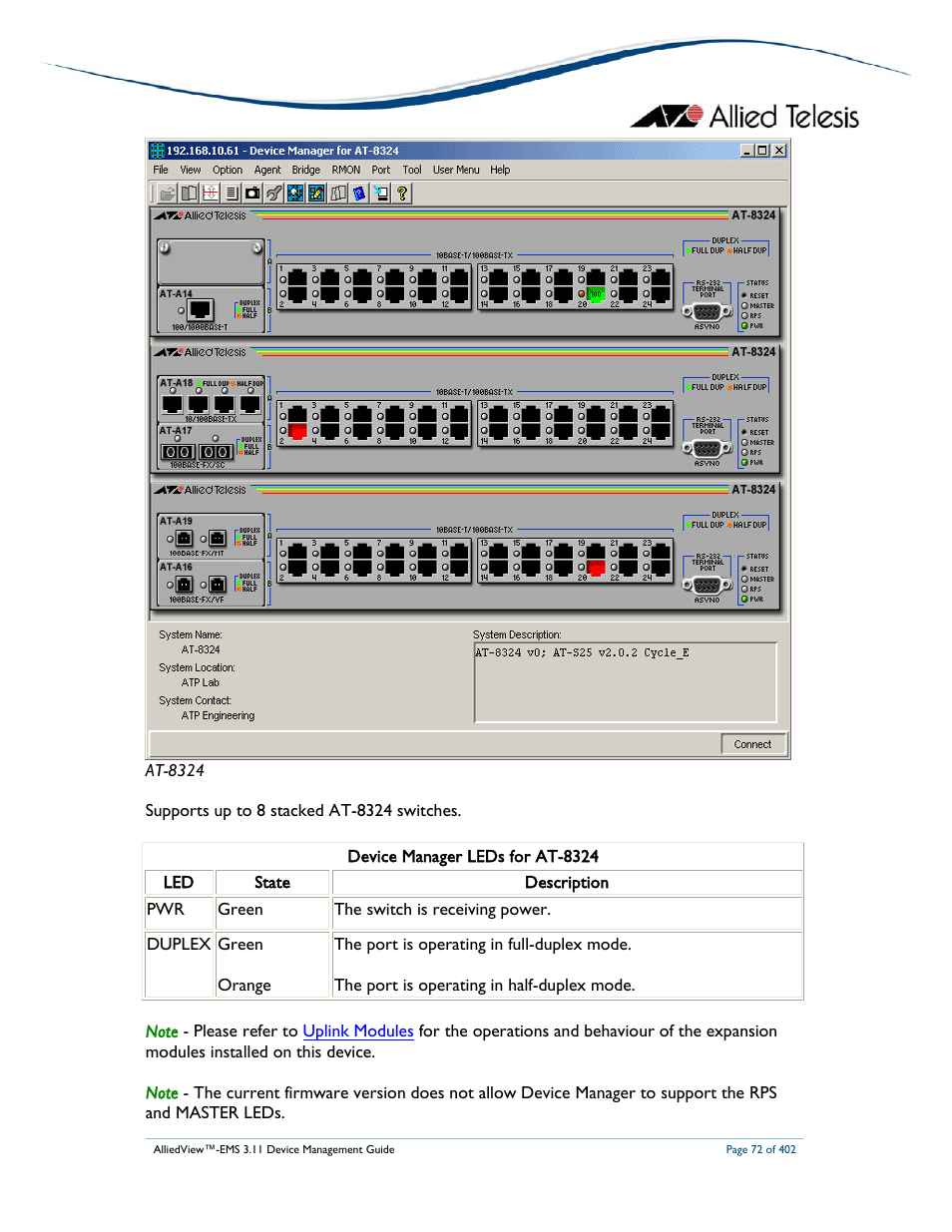 Allied Telesis AlliedView-EMS 3.11 DEVICE MANAGEMENT User Manual | Page 72 / 402
