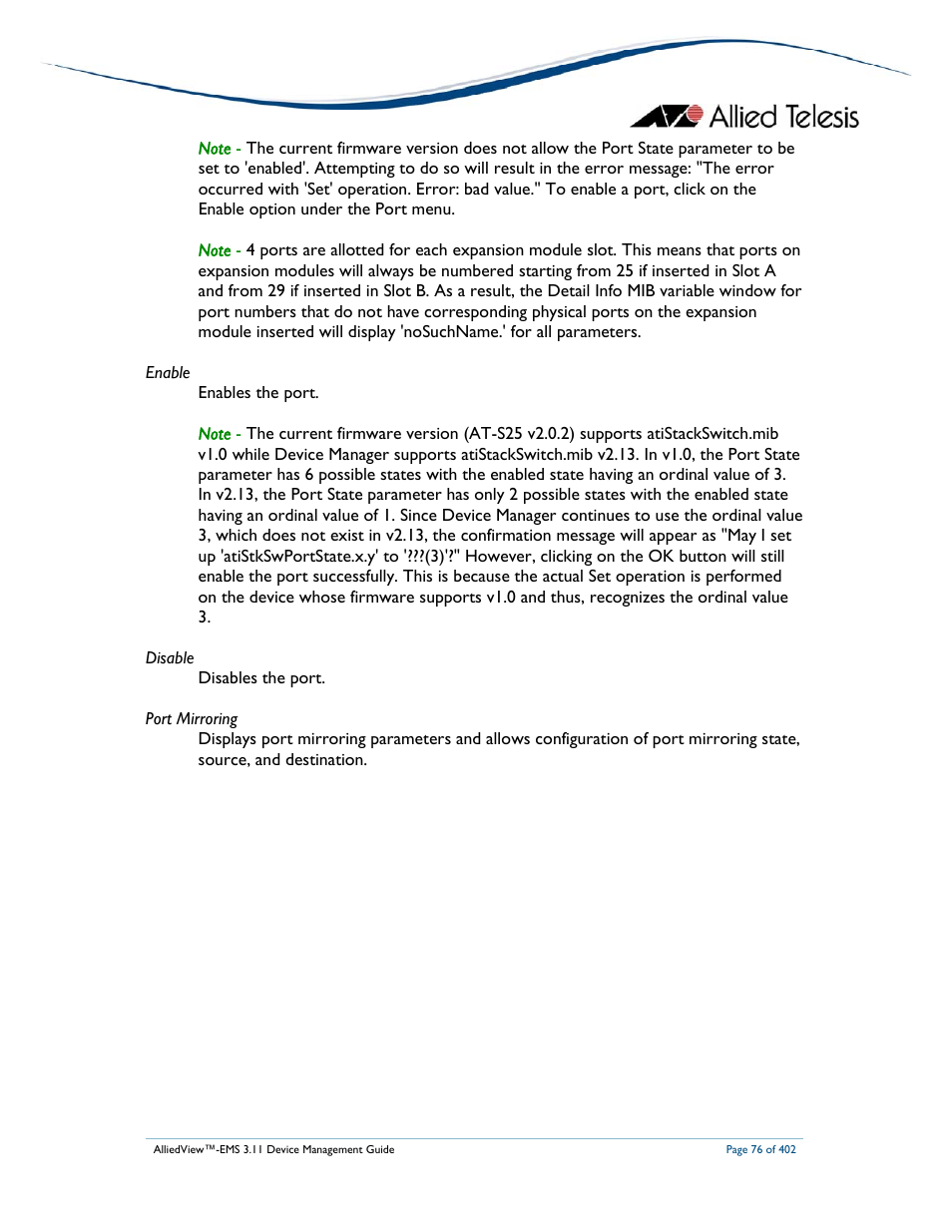 Allied Telesis AlliedView-EMS 3.11 DEVICE MANAGEMENT User Manual | Page 76 / 402