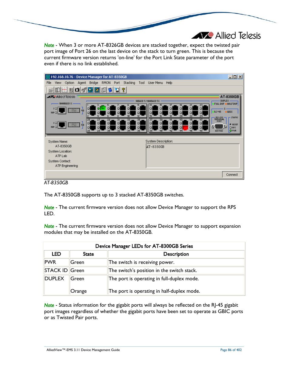 Allied Telesis AlliedView-EMS 3.11 DEVICE MANAGEMENT User Manual | Page 86 / 402