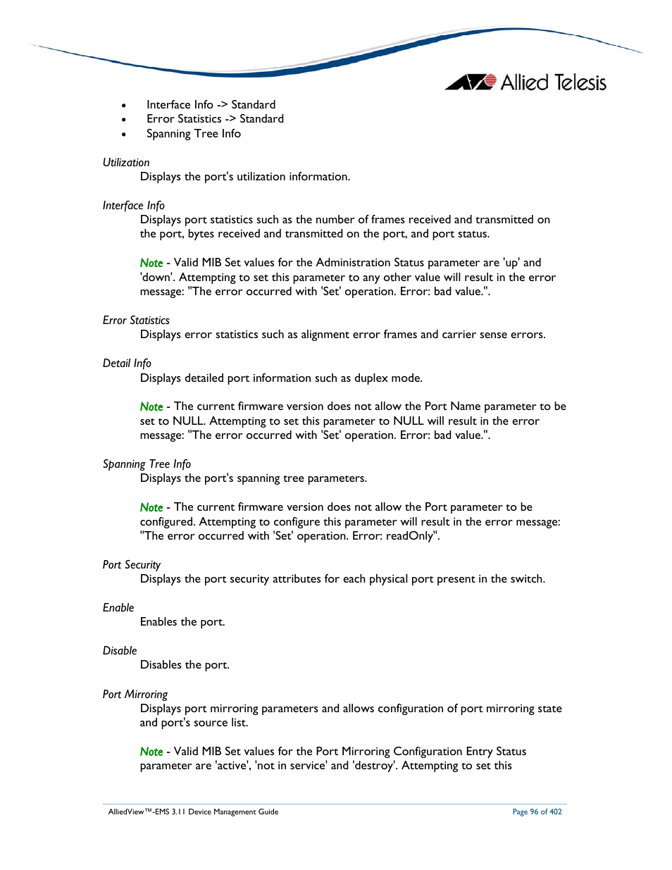 Allied Telesis AlliedView-EMS 3.11 DEVICE MANAGEMENT User Manual | Page 96 / 402