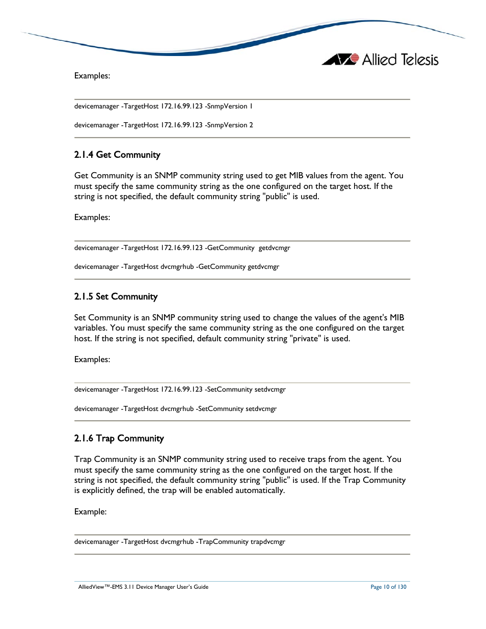 4 get community, 5 set community, 6 trap community | Allied Telesis AlliedView-EMS 3.11 DEVICE MANAGEMENT User Manual | Page 10 / 130