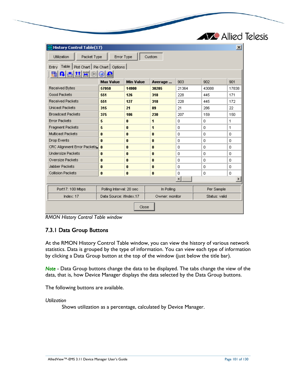 1 data group buttons | Allied Telesis AlliedView-EMS 3.11 DEVICE MANAGEMENT User Manual | Page 101 / 130
