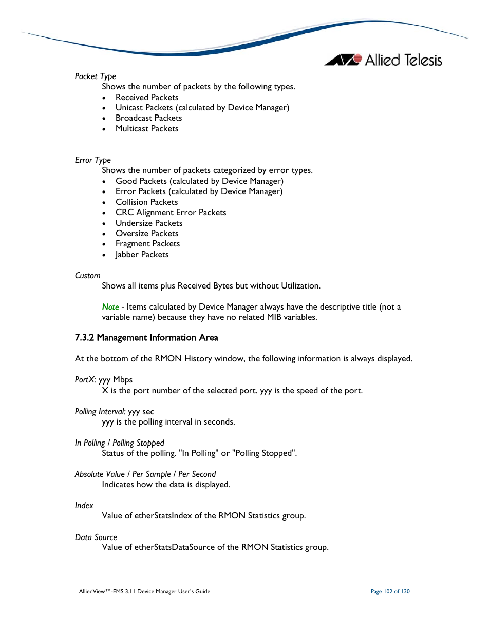 2 management information area | Allied Telesis AlliedView-EMS 3.11 DEVICE MANAGEMENT User Manual | Page 102 / 130