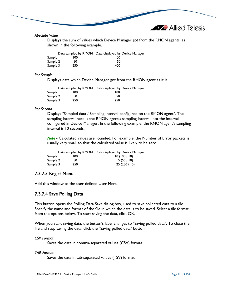 3 regist menu, 4 save polling data | Allied Telesis AlliedView-EMS 3.11 DEVICE MANAGEMENT User Manual | Page 111 / 130