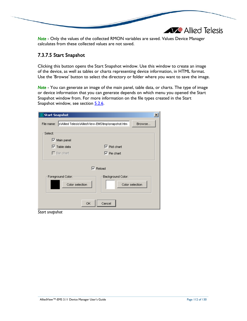 5 start snapshot | Allied Telesis AlliedView-EMS 3.11 DEVICE MANAGEMENT User Manual | Page 112 / 130