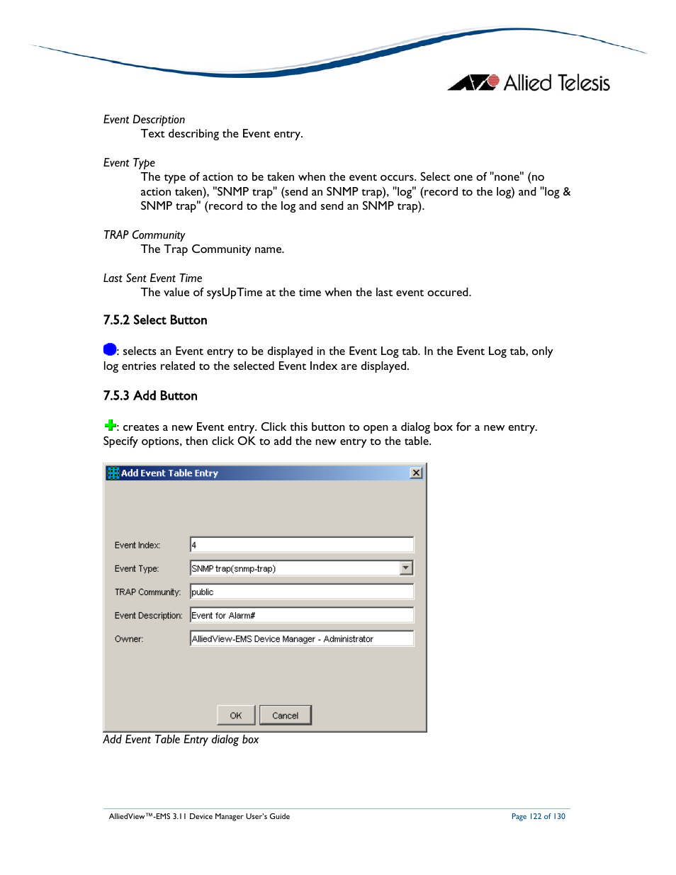 2 select button, 3 add button | Allied Telesis AlliedView-EMS 3.11 DEVICE MANAGEMENT User Manual | Page 122 / 130