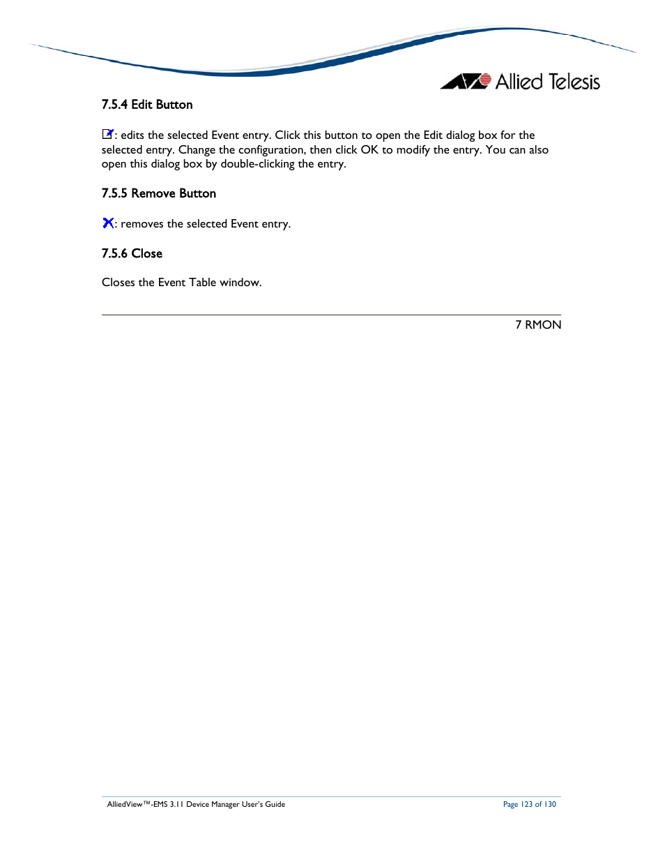 4 edit button, 5 remove button, 6 close | Allied Telesis AlliedView-EMS 3.11 DEVICE MANAGEMENT User Manual | Page 123 / 130