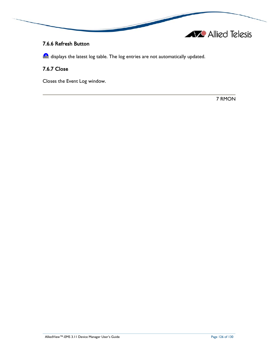 6 refresh button, 7 close | Allied Telesis AlliedView-EMS 3.11 DEVICE MANAGEMENT User Manual | Page 126 / 130