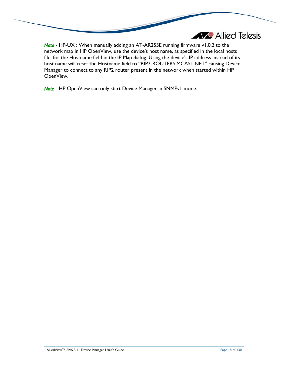 Allied Telesis AlliedView-EMS 3.11 DEVICE MANAGEMENT User Manual | Page 18 / 130