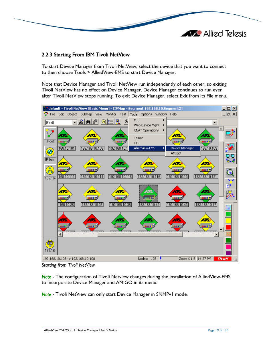 3 starting from ibm tivoli netview | Allied Telesis AlliedView-EMS 3.11 DEVICE MANAGEMENT User Manual | Page 19 / 130