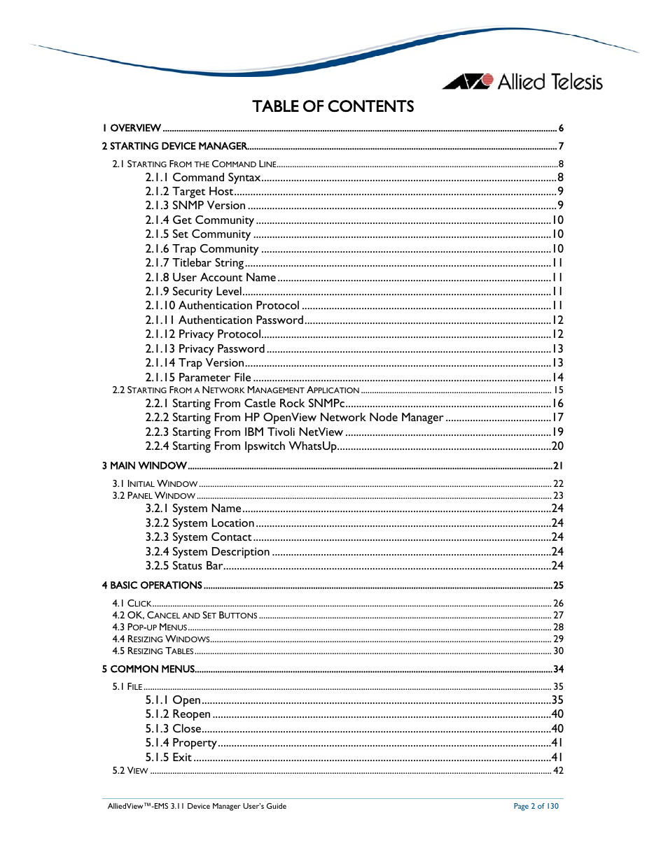 Allied Telesis AlliedView-EMS 3.11 DEVICE MANAGEMENT User Manual | Page 2 / 130