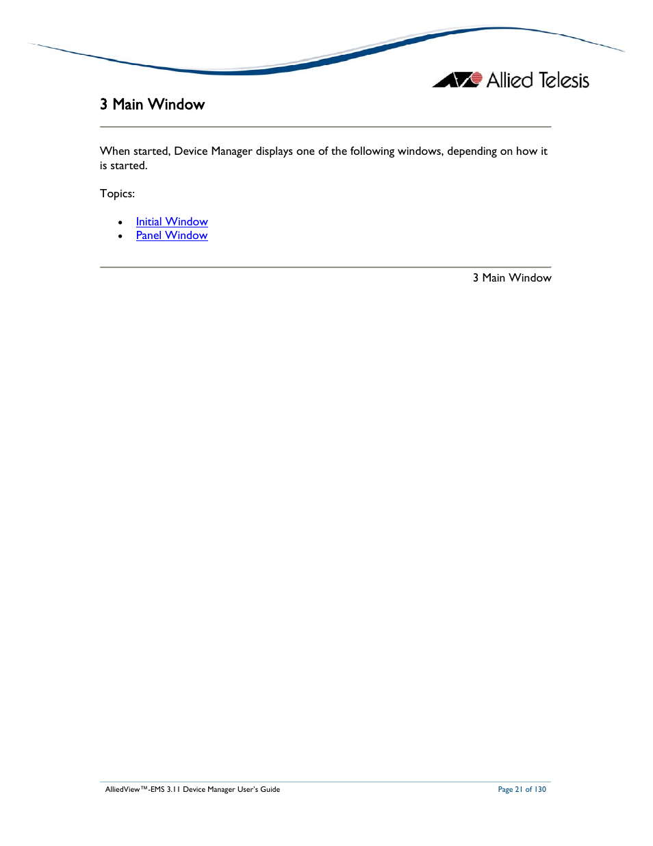 3 main window | Allied Telesis AlliedView-EMS 3.11 DEVICE MANAGEMENT User Manual | Page 21 / 130