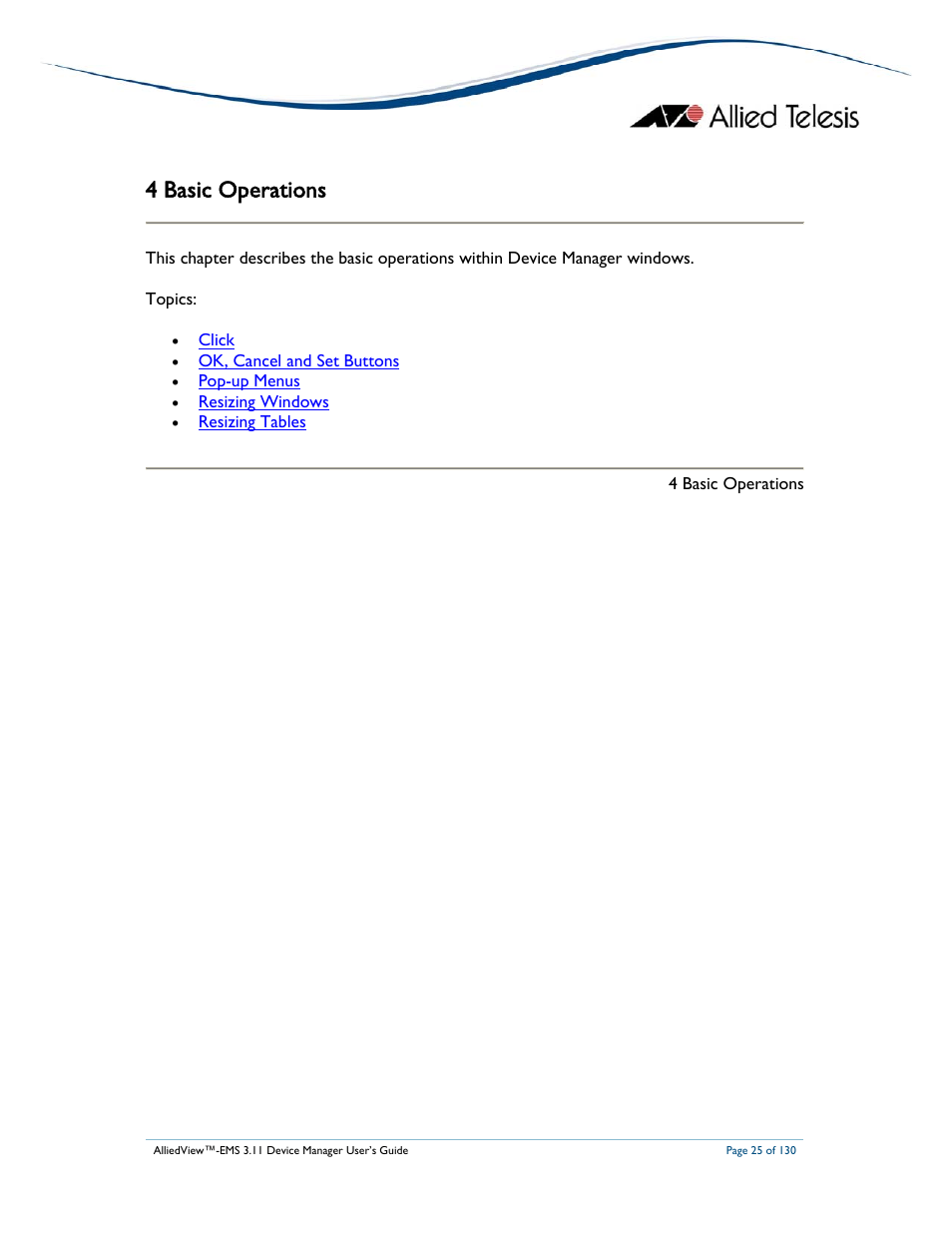 4 basic operations | Allied Telesis AlliedView-EMS 3.11 DEVICE MANAGEMENT User Manual | Page 25 / 130