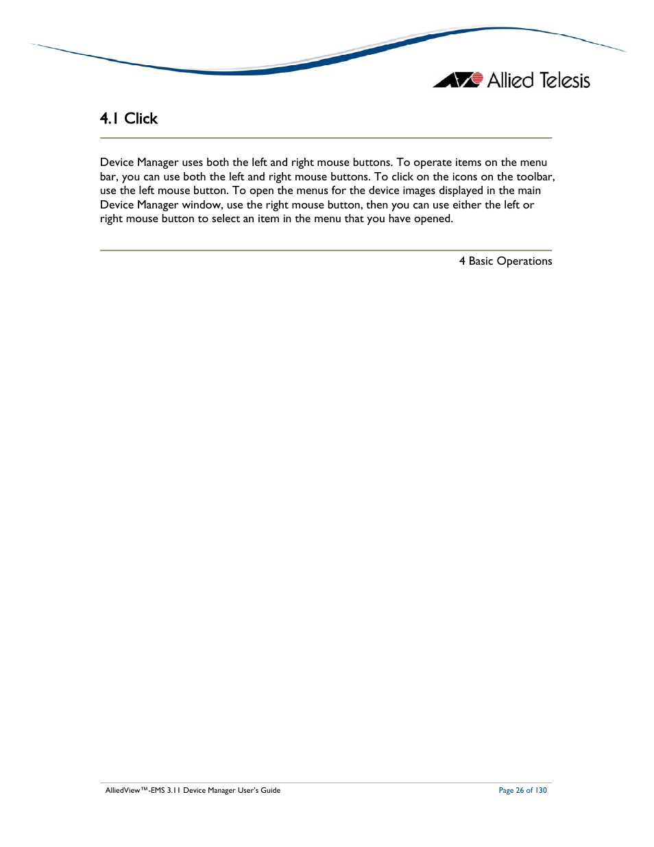 1 click | Allied Telesis AlliedView-EMS 3.11 DEVICE MANAGEMENT User Manual | Page 26 / 130