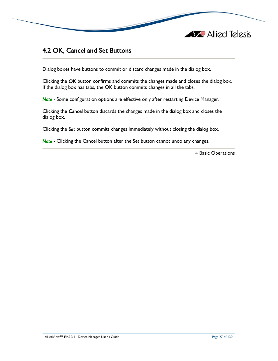 2 ok, cancel and set buttons | Allied Telesis AlliedView-EMS 3.11 DEVICE MANAGEMENT User Manual | Page 27 / 130